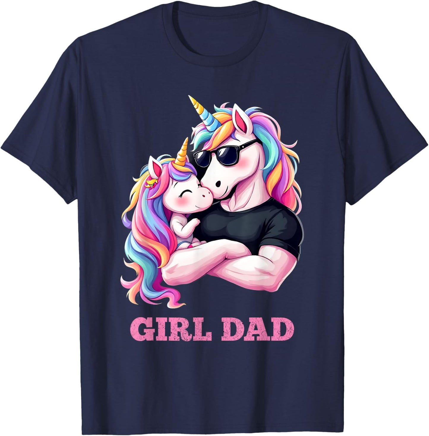 Dadacorn, Daddy Daughter Unicorn, Cute Pink Girl Dad T-Shirt - T-Shirt | Navy
