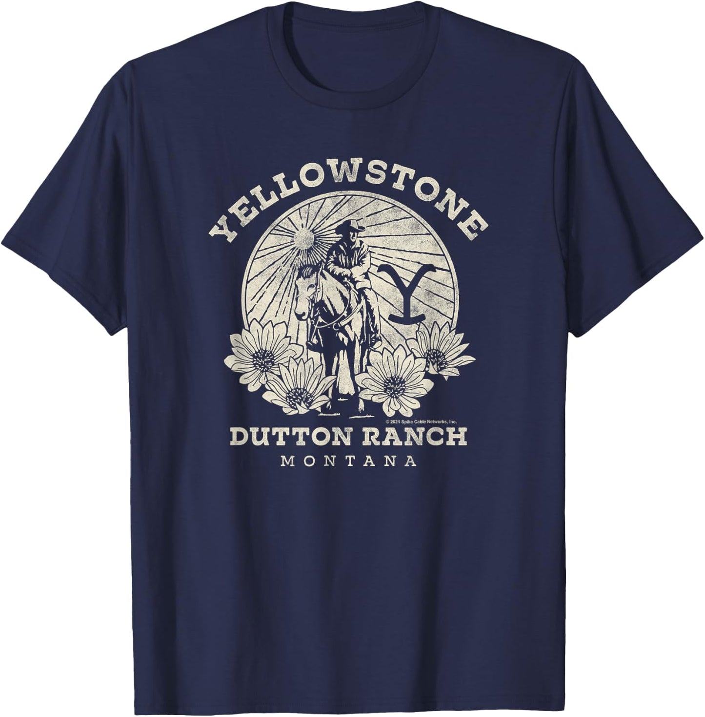 Yellowstone Dutton Ranch Solo Horseback Rider Logo V1 , black T-Shirt - T-Shirt | Navy