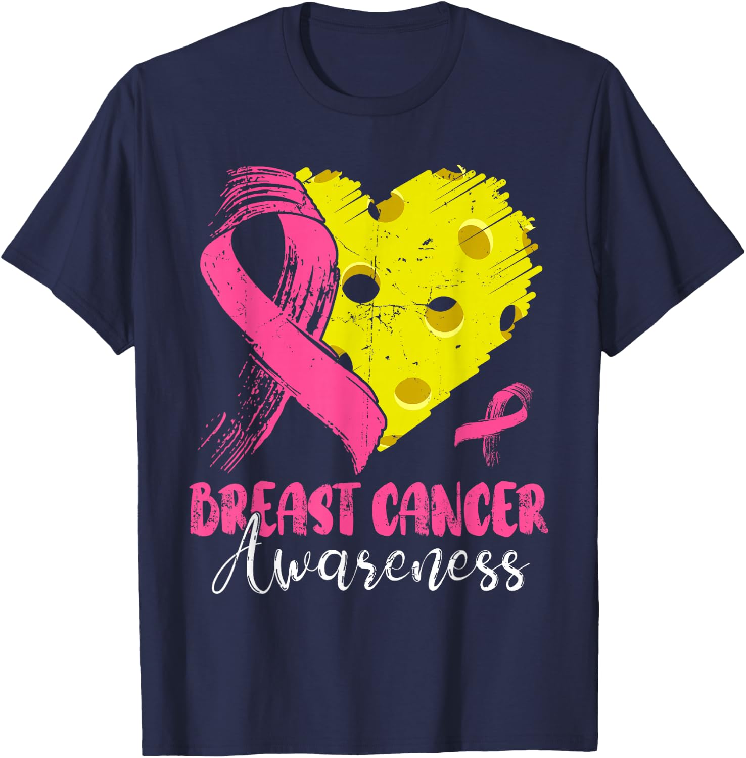 Pink Ribbon & Pickleball Ball Heart Breast Cancer Warrior T-Shirt - T-Shirt | Navy