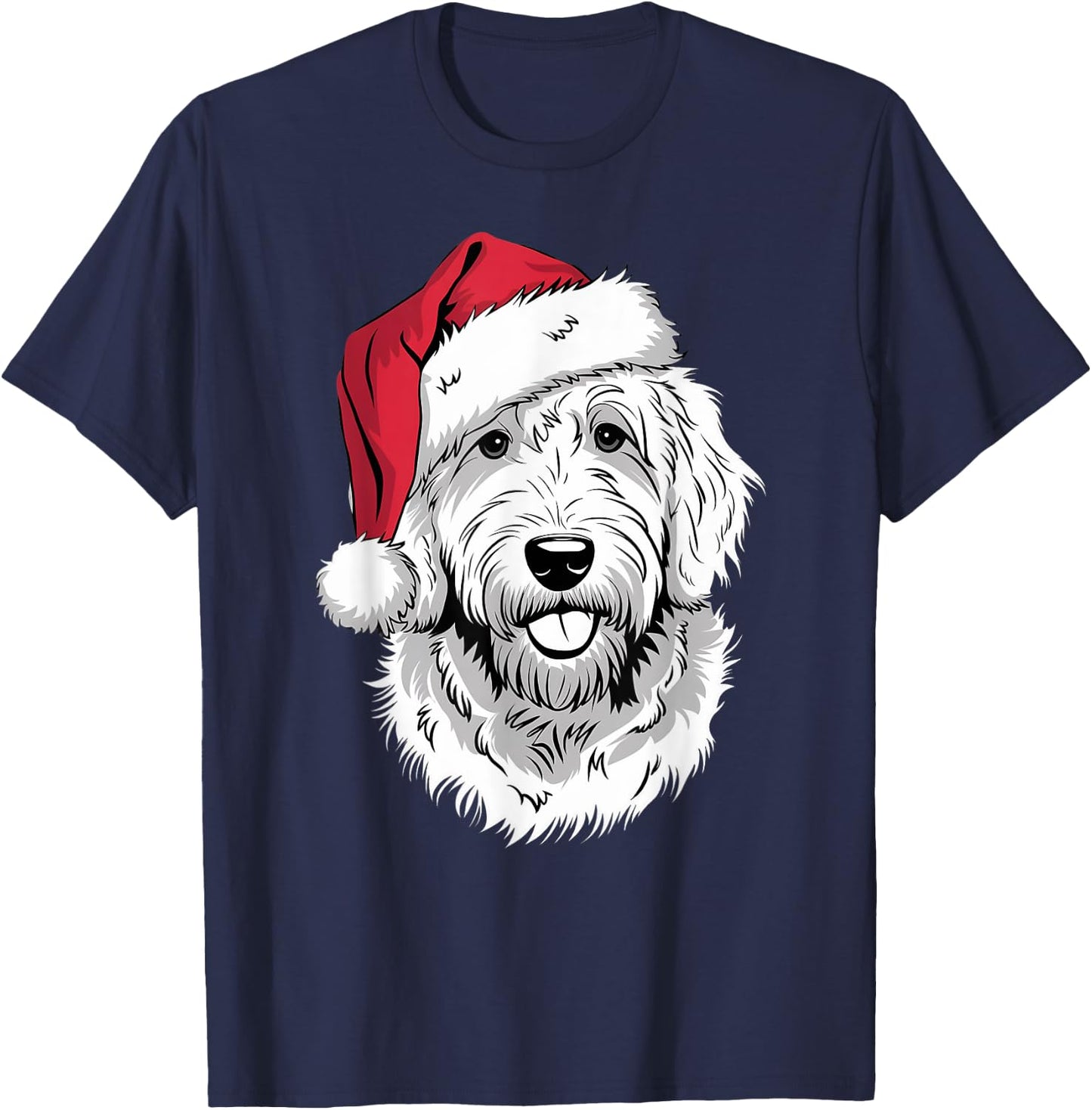 Joyful Doodle Santa Dog on Golden Doodle Christmas Women Kids T-Shirt - T-Shirt | Navy