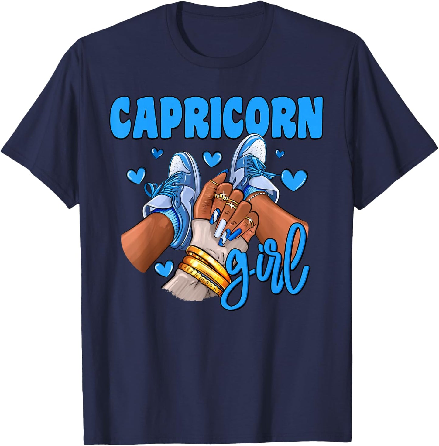 Capricorn Girl Sneakers Astrology Zodiac Sign Black Women T-Shirt - T-Shirt | Navy