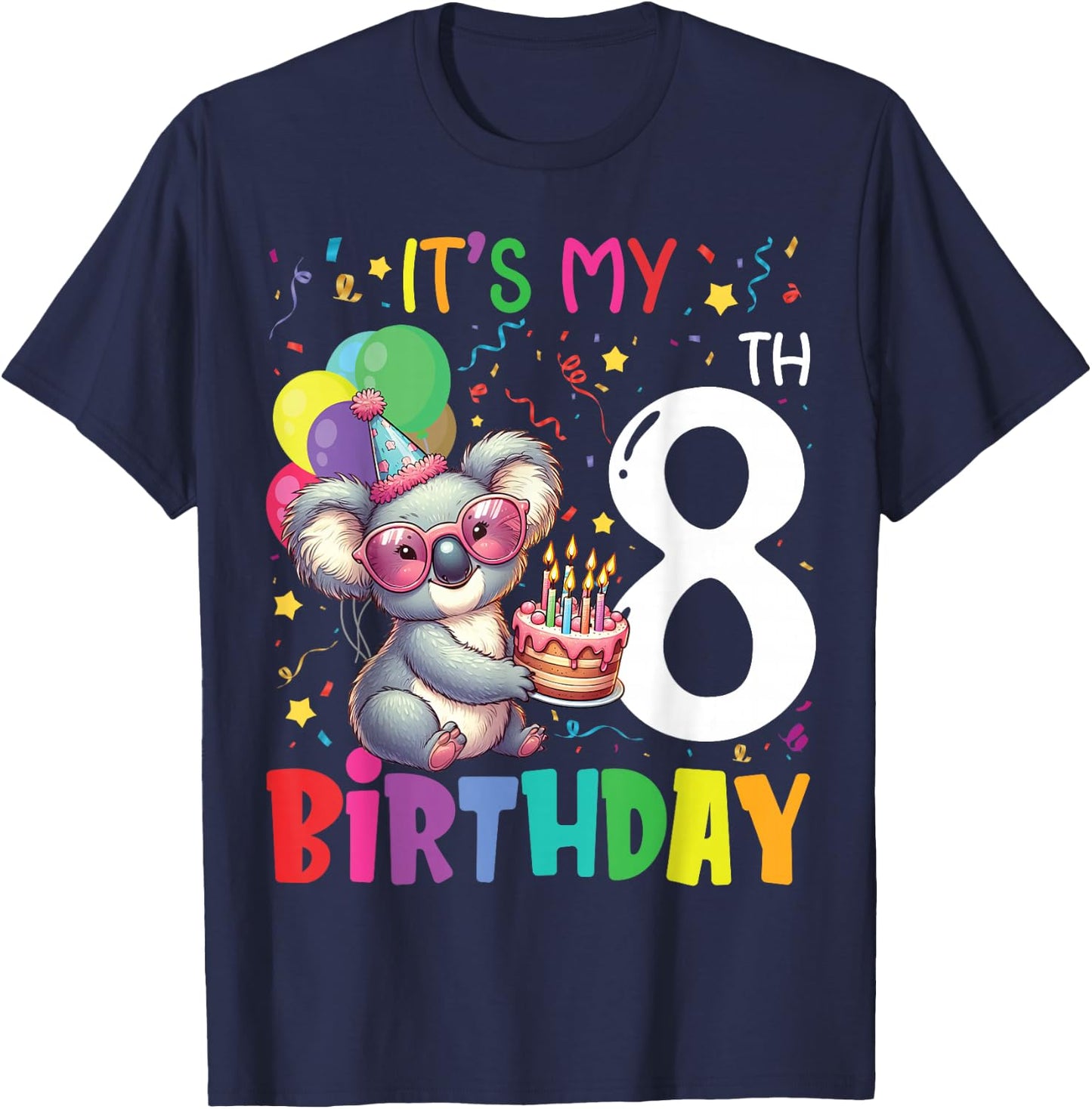 It's My 8th Birthday Koala 8 Years Boys Girls Kids , black T-Shirt - T-Shirt | Navy