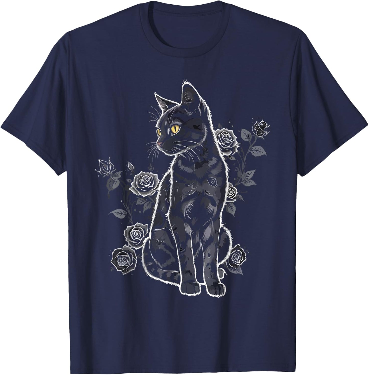 Black Roses Alt Aesthetic Nu Goth Teen Goth Cat T-Shirt - T-Shirt | Navy