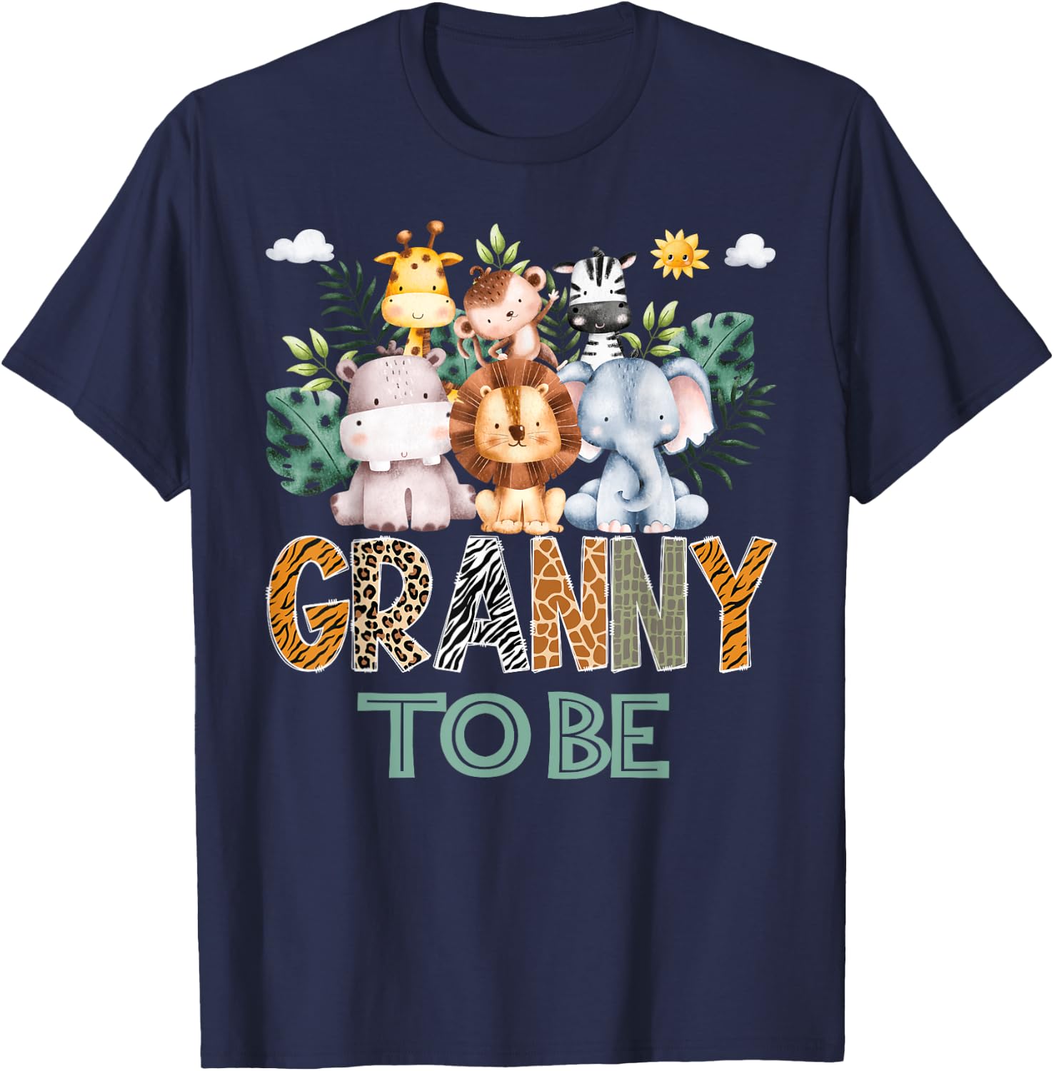 Soon To Be Granny Jungle Animal Safari Gender Reveal T-Shirt - T-Shirt | Navy