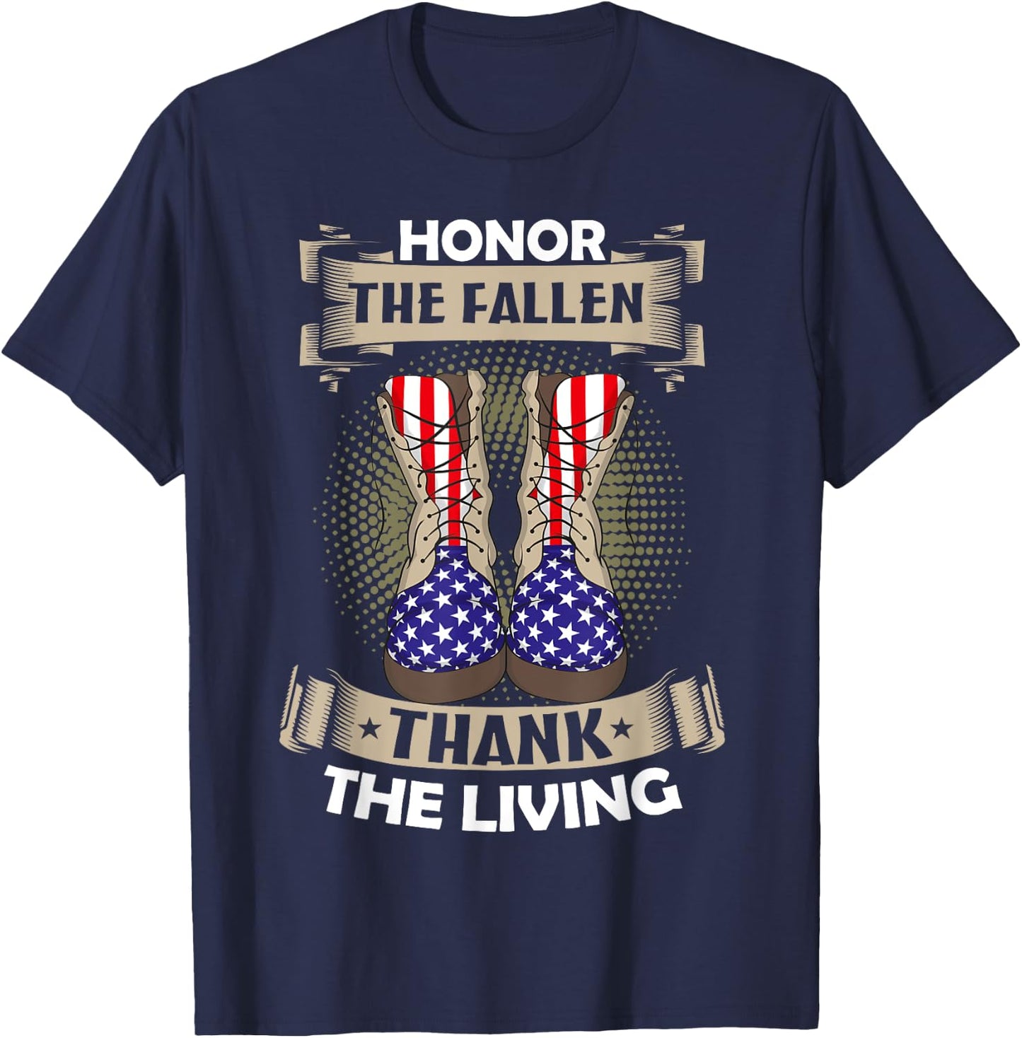 Honor The Fallen Thank The Living Memorial Day Veterans T-Shirt - T-Shirt | Navy