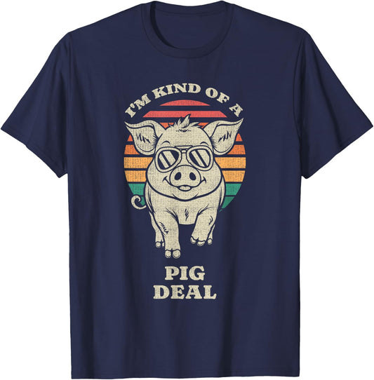 Kind of A Pig Deal Animal Lover Farmer Funny Retro 70s T-Shirt - T-Shirt | Navy