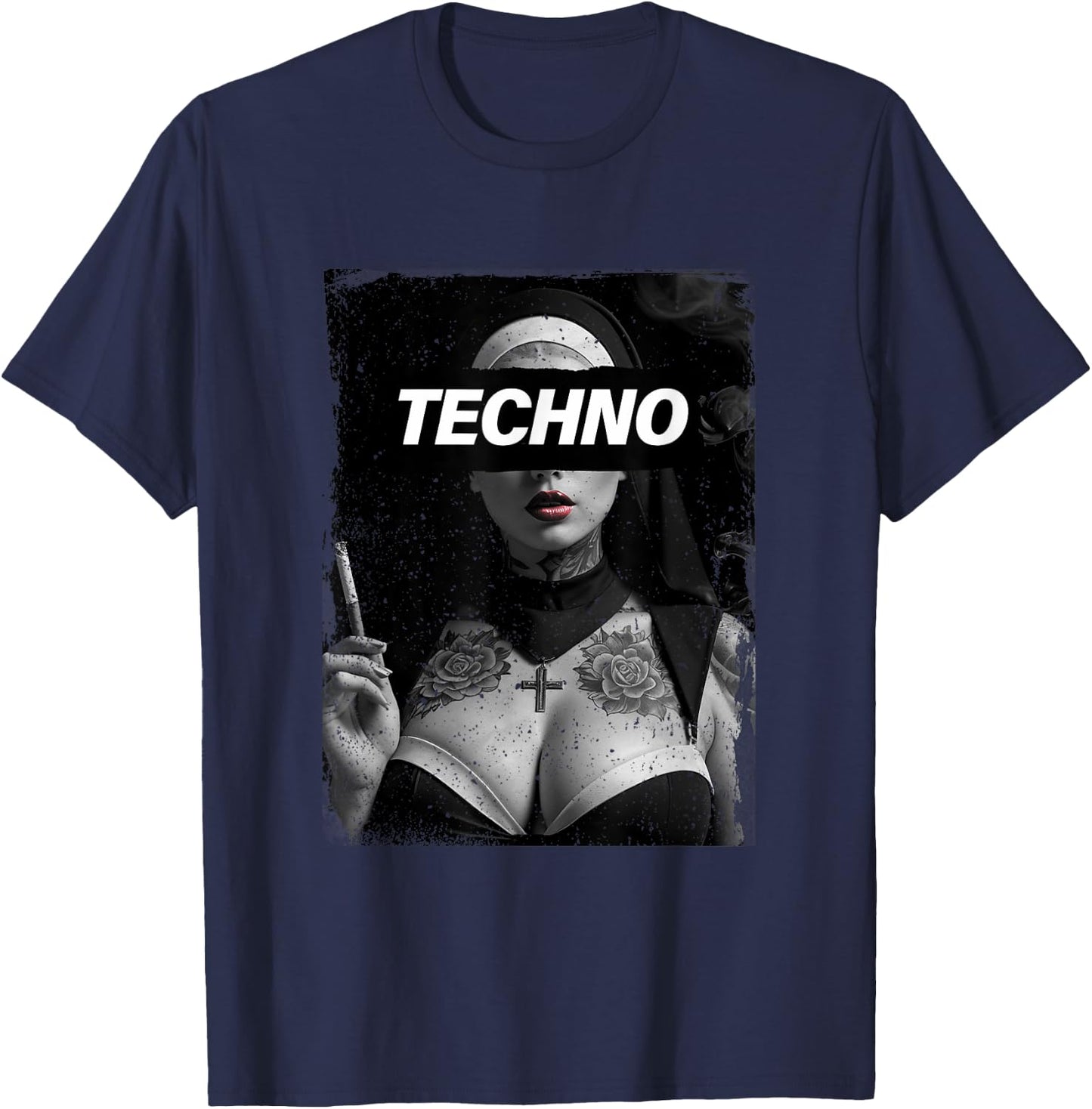 Techno Nun Techno Rave Party Hardstyle T-Shirt - T-Shirt | Navy