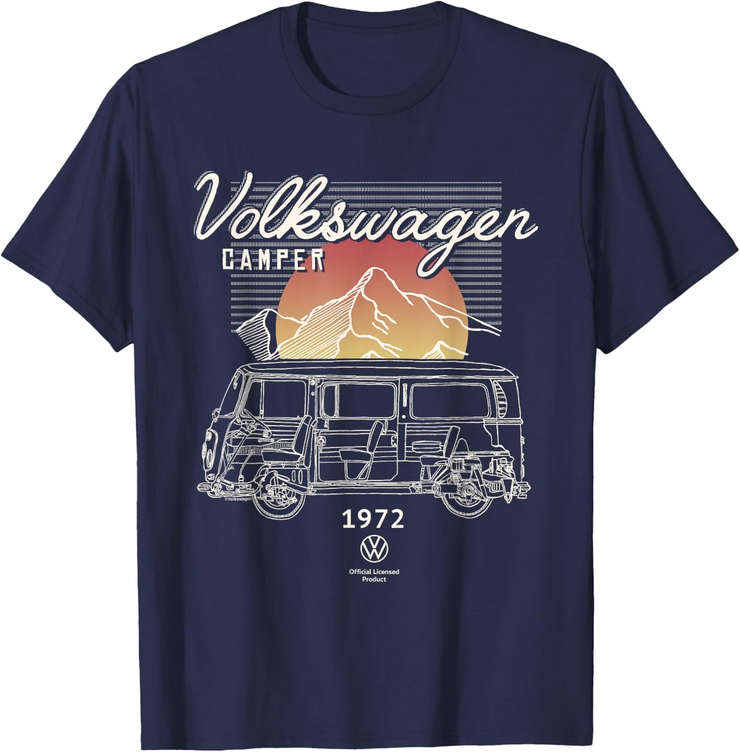 Volkswagen Type 2 T2 Campervan Retro Mountain T-Shirt - T-Shirt | Navy