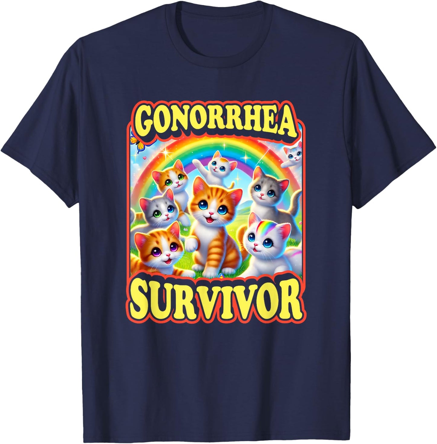 Gonorrhea Survivor Funny Dark Humor Existential Dread , Black, S T-Shirt - T-Shirt | Navy