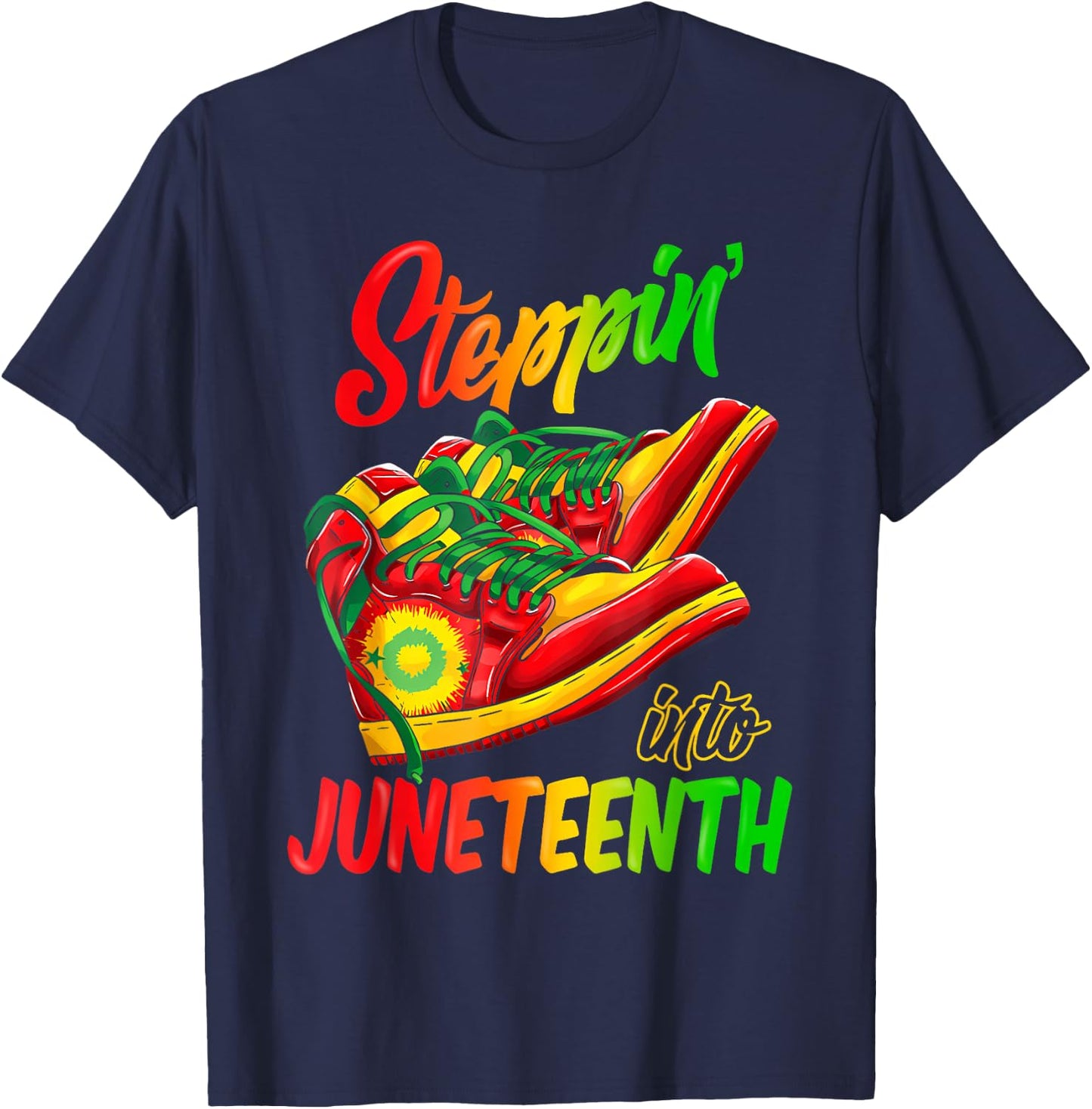 Stepping Into Juneteenth Afro Woman Black Girls Sneakers Men T-Shirt - T-Shirt | Navy