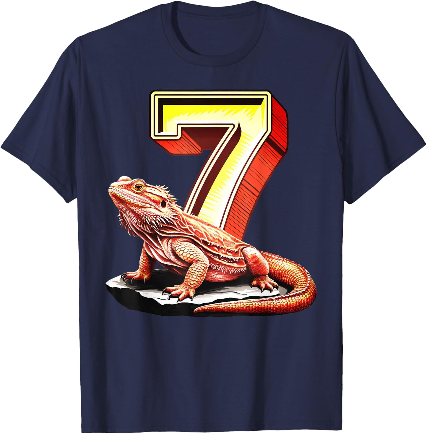 7 Year Old Bearded Dragon Reptile 7th Birthday Party Repti T-Shirt - T-Shirt | Navy