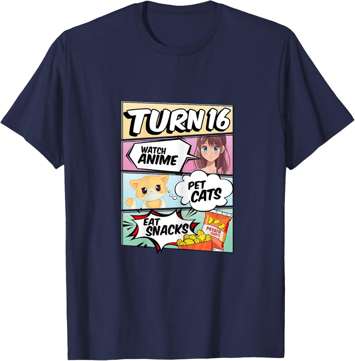 16th Birthday Anime Girl turns 16 pet cats watch anime T-Shirt - T-Shirt | Navy