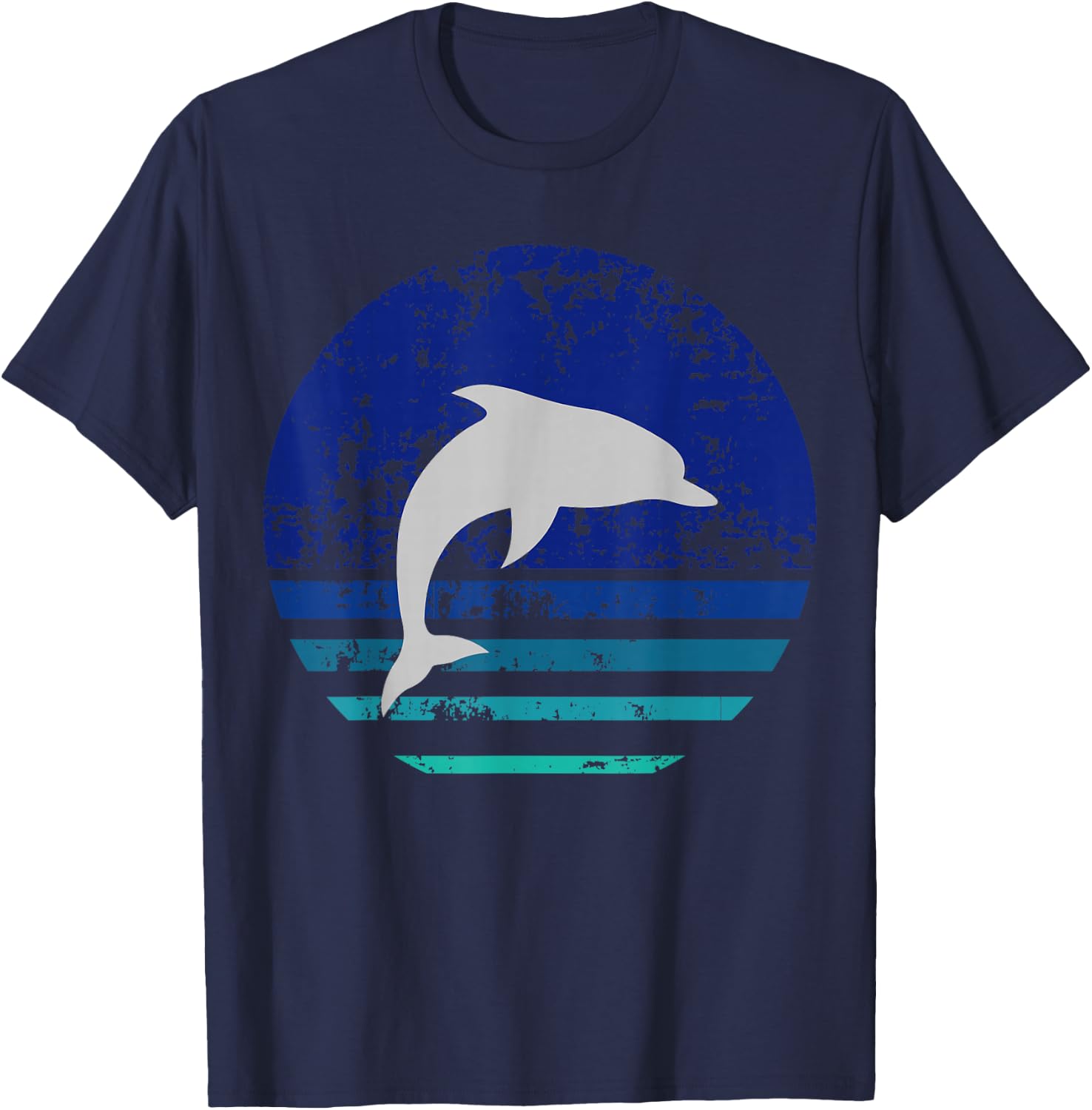 Vintage Retro Distressed Dolphin Gift T-Shirt - T-Shirt | Navy