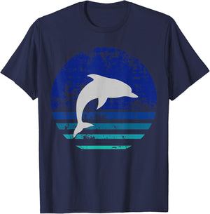 Vintage Retro Distressed Dolphin Gift T-Shirt - T-Shirt | Navy