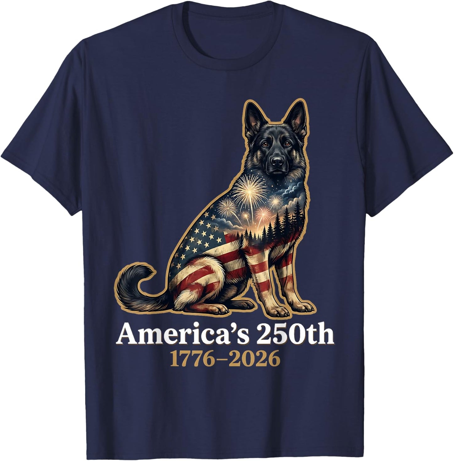 America's 250th Anniversary 1776 2026 German Shepherd Dog T-Shirt - T-Shirt | Navy