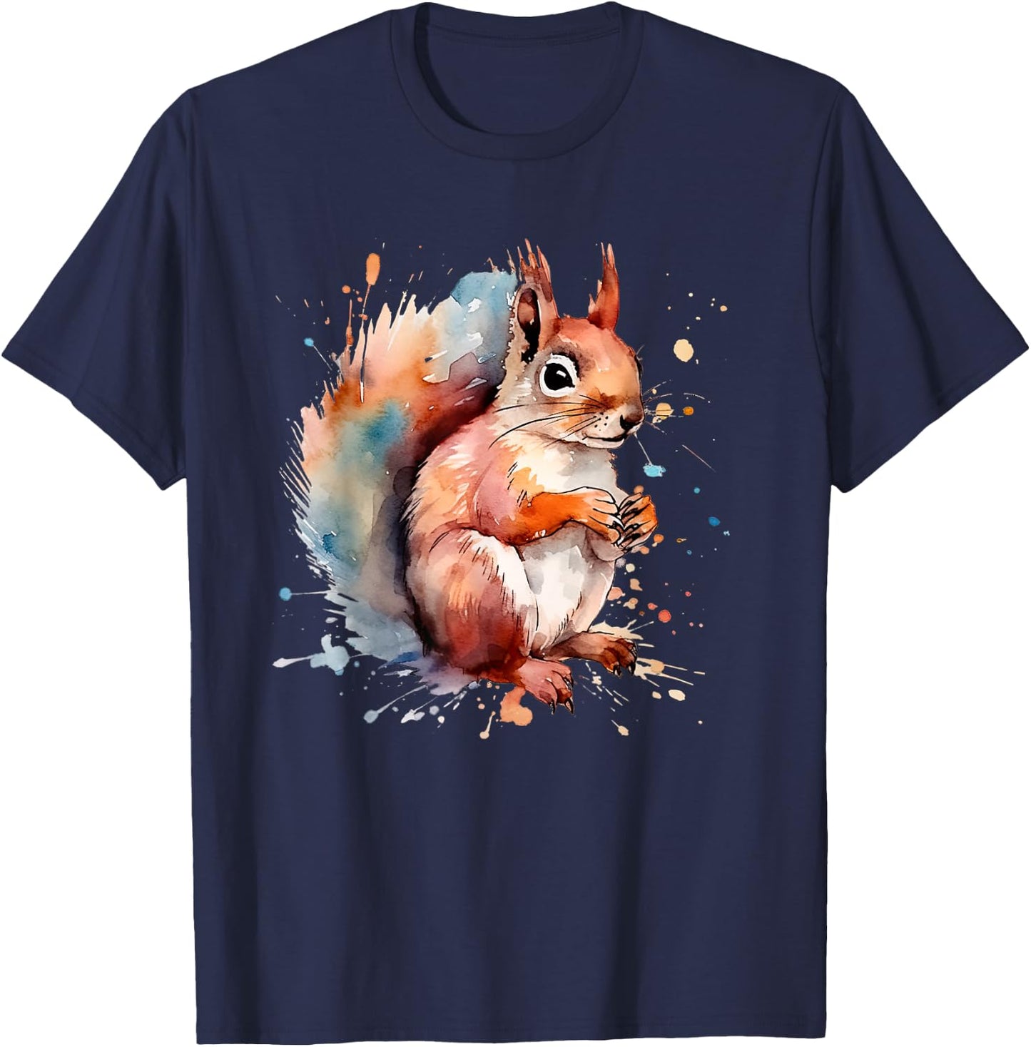 Cute Squirrel Animal Designs Co Kids Black Watercolor Cartoon Modern T-Shirt - T-Shirt | Navy