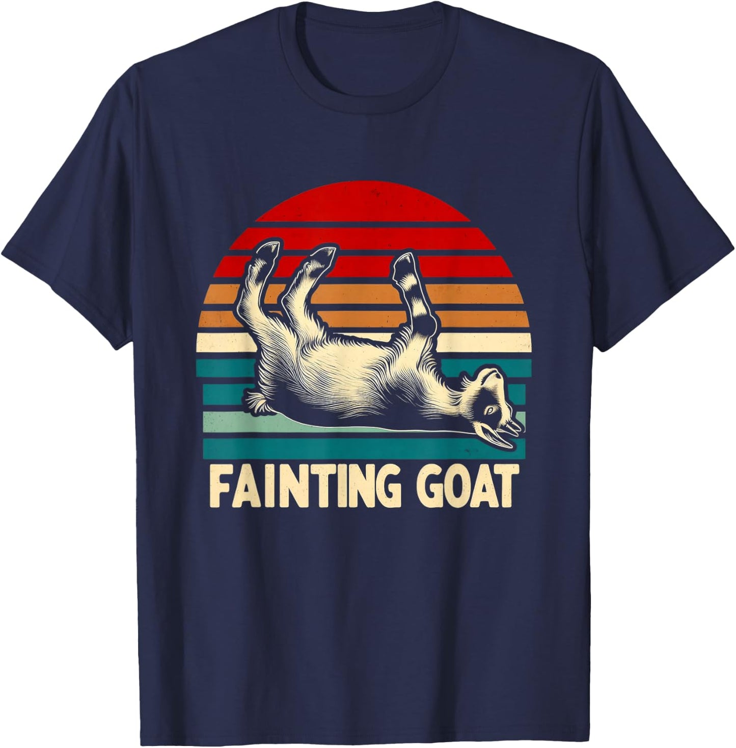 Retro Sunset Fainting Goat - Funny Vintage Animal T-Shirt - T-Shirt | Navy