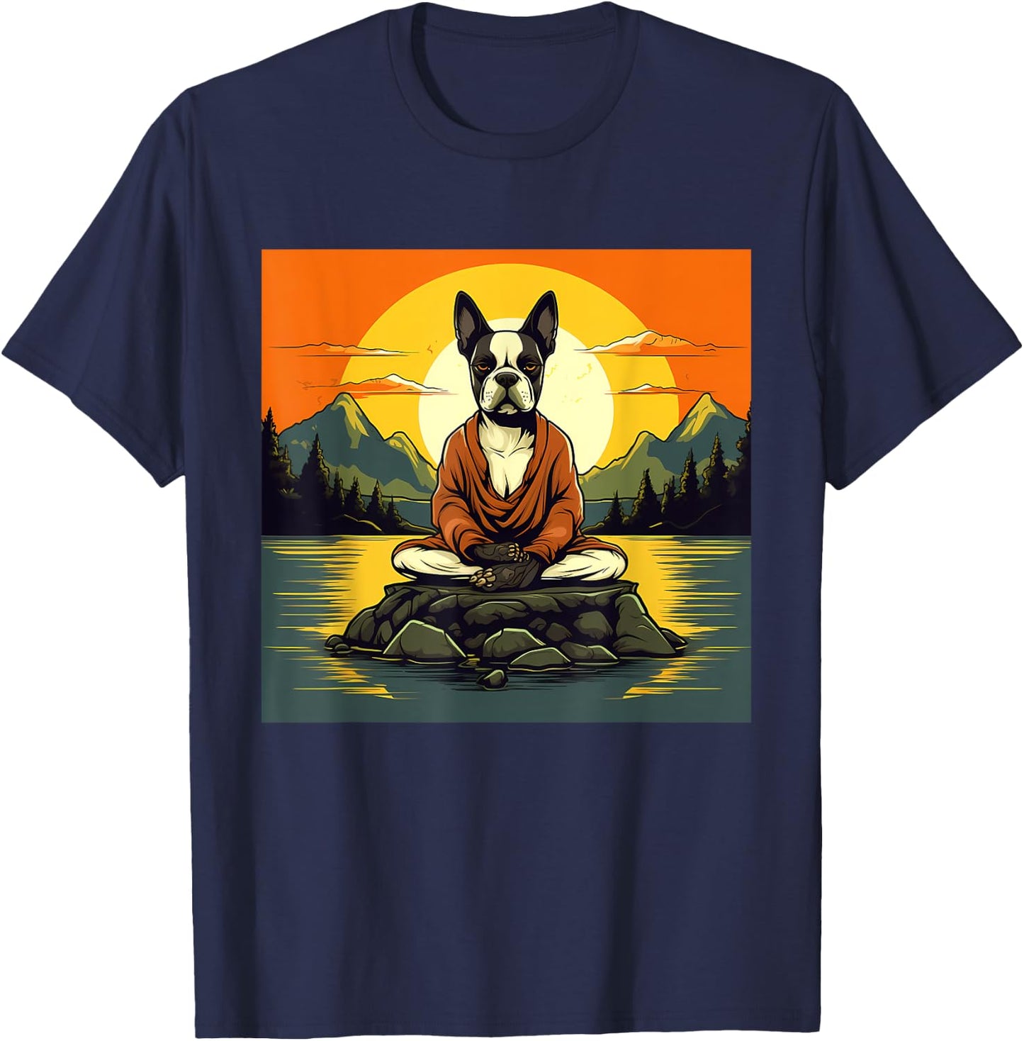 Boston Terrier Dog Meditation Yoga Men Women Kids T-Shirt - T-Shirt | Navy