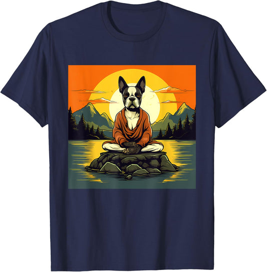 Boston Terrier Dog Meditation Yoga Men Women Kids T-Shirt - T-Shirt | Navy