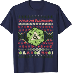 Dungeons & Dragons 20-Sided Dice Ugly Christmas T-Shirt - T-Shirt | Navy