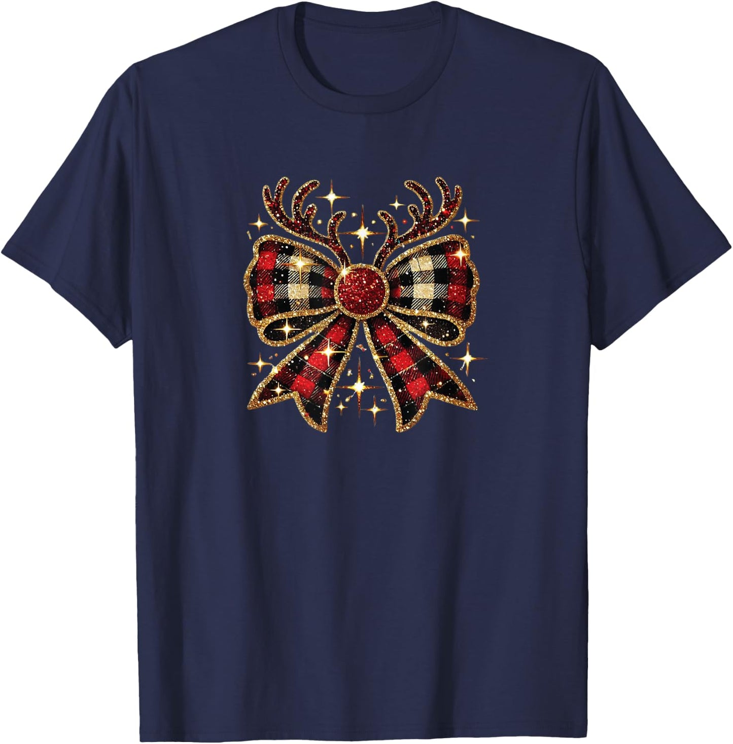 Shiny Christmas Reindeer Bow T-Shirt - T-Shirt | Navy