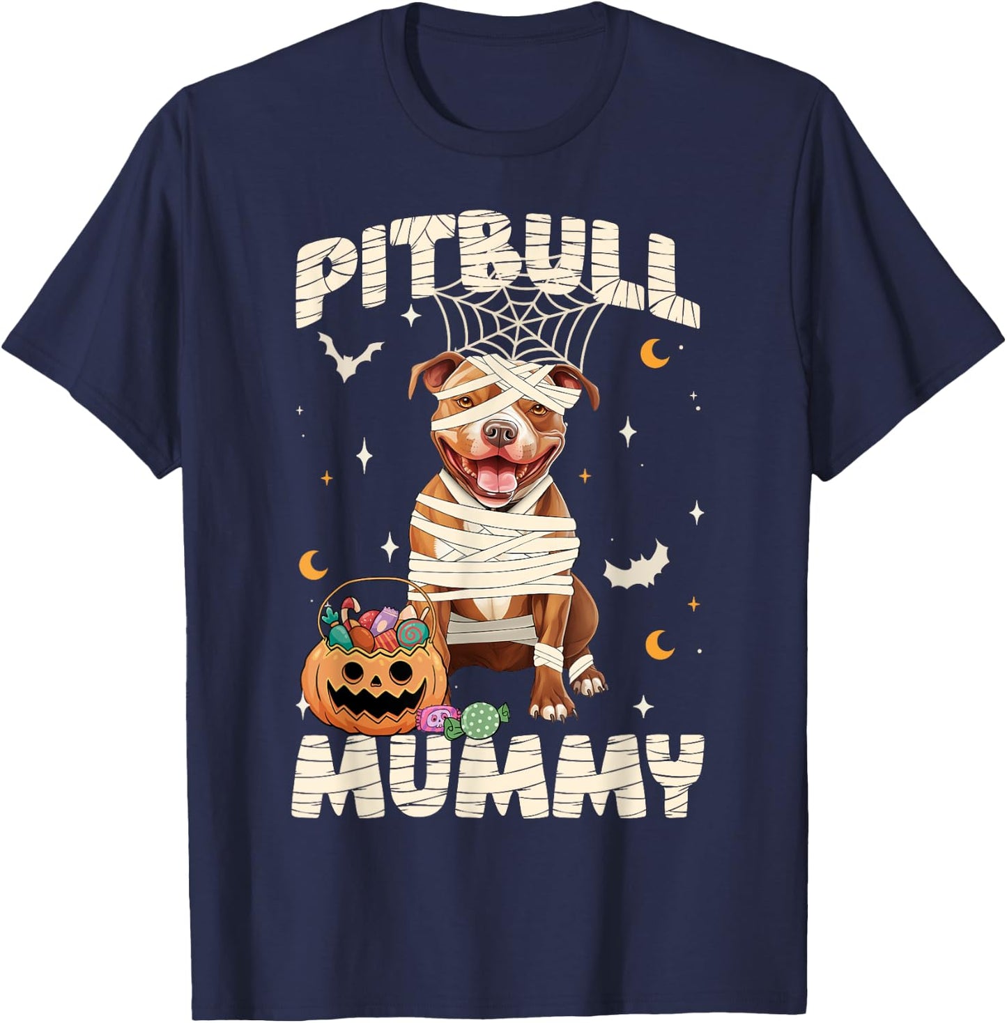 Halloween Costume Pitbull Lover Mummy Dog Owner Men Women T-Shirt - T-Shirt | Navy