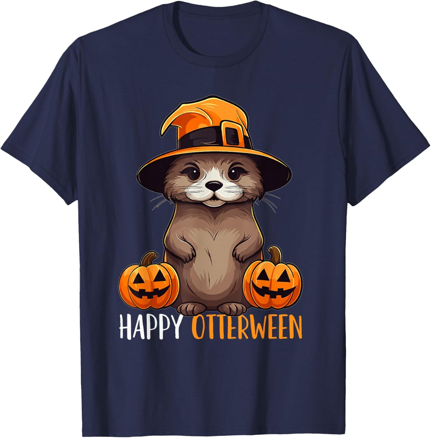Happy Otterween Witch Sea Otter Pumpkin Halloween Costume T-Shirt - T-Shirt | Navy