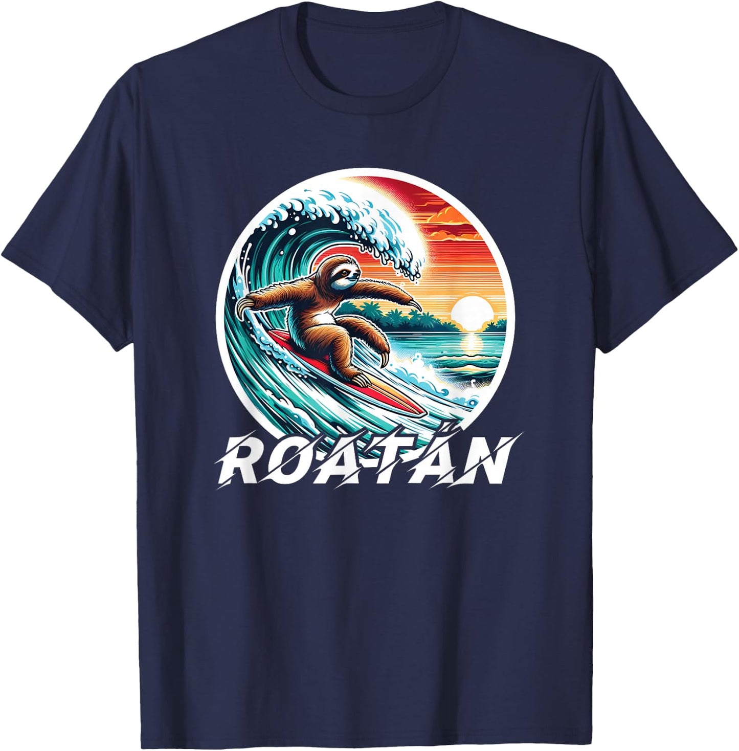 Roatan Sloth, Roatan Honduras Sloth Surfing, Roatan T-Shirt - T-Shirt | Navy