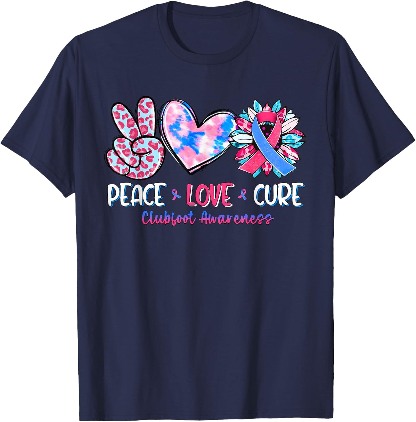 Peace Love Cure Sunflower Clubfoot Awareness T-Shirt - T-Shirt | Navy