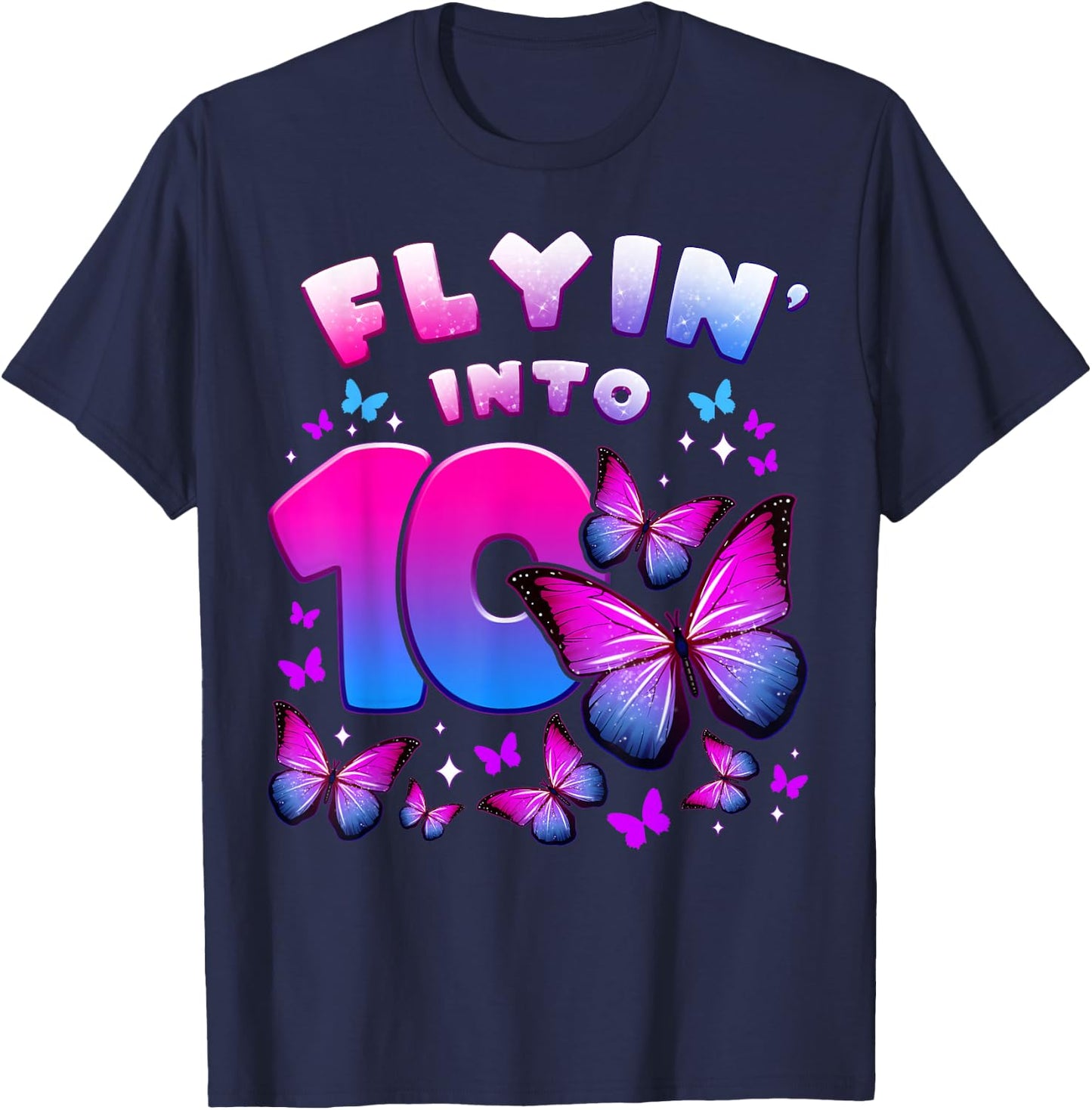 Birthday Girl 10 Years Old Butterfly Number 10 T-Shirt - T-Shirt | Navy