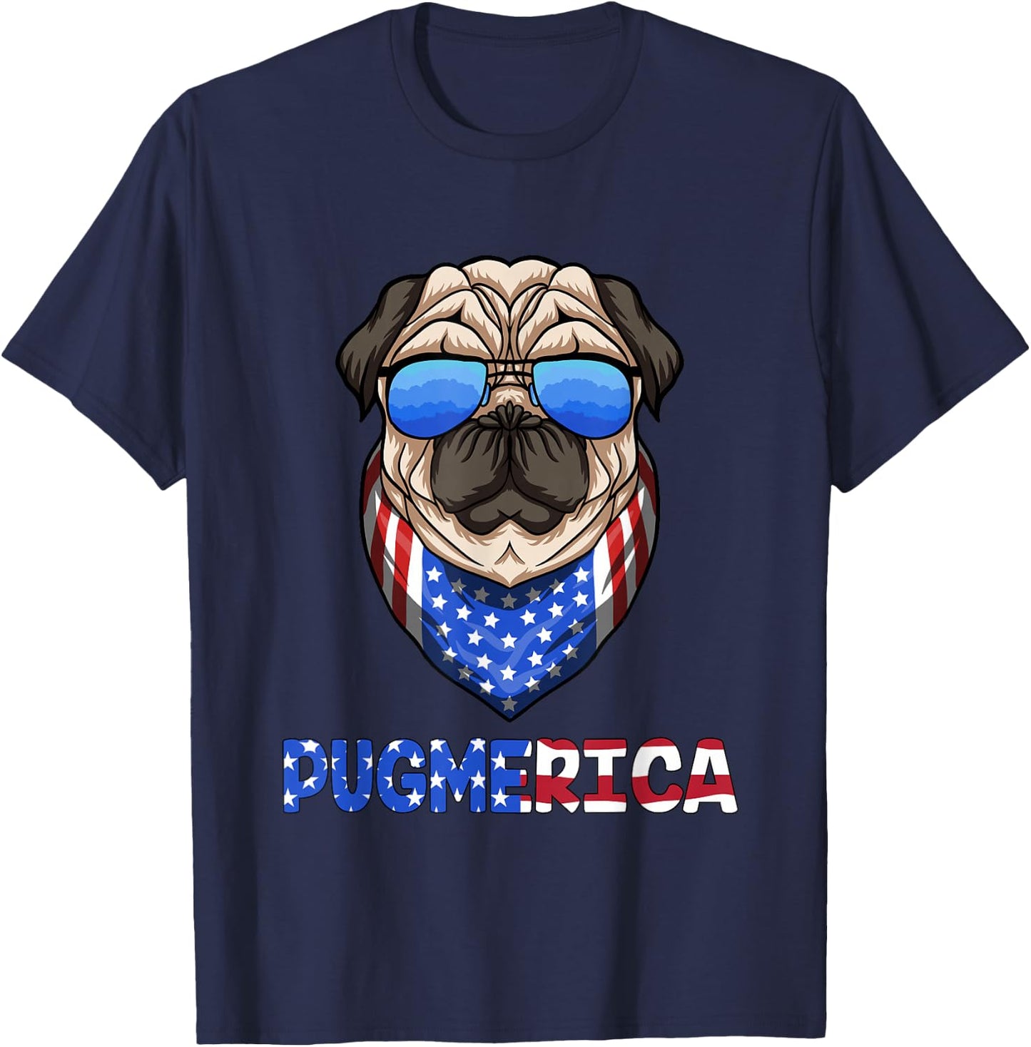 Pug 4th of July Pugmerica T-Shirt - T-Shirt | Navy