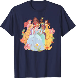 Disney Princess Pastel Princesses Spring Flower Friends , Black, S T-Shirt - T-Shirt | Navy