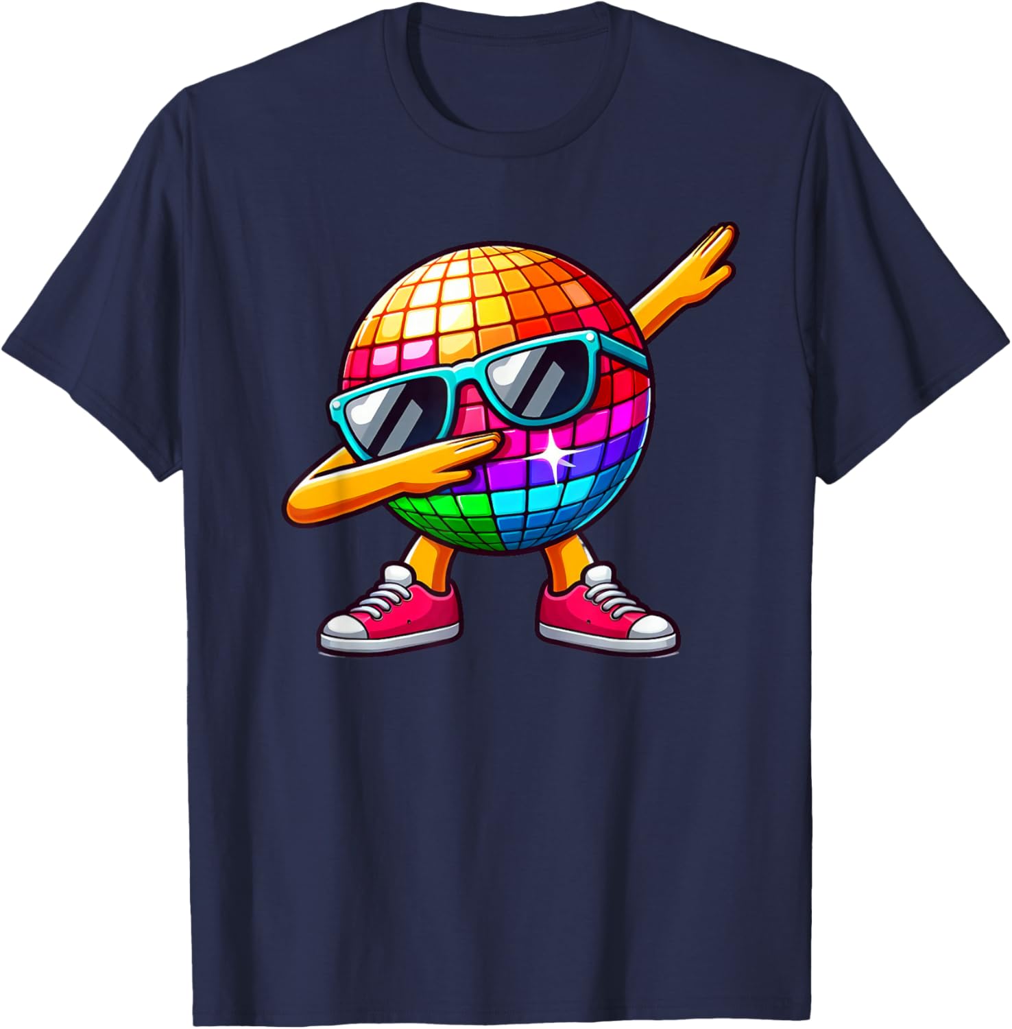 LED 70s Disco Ball Dabbing Sunglasses Nightclub Dance Party T-Shirt - T-Shirt | Navy