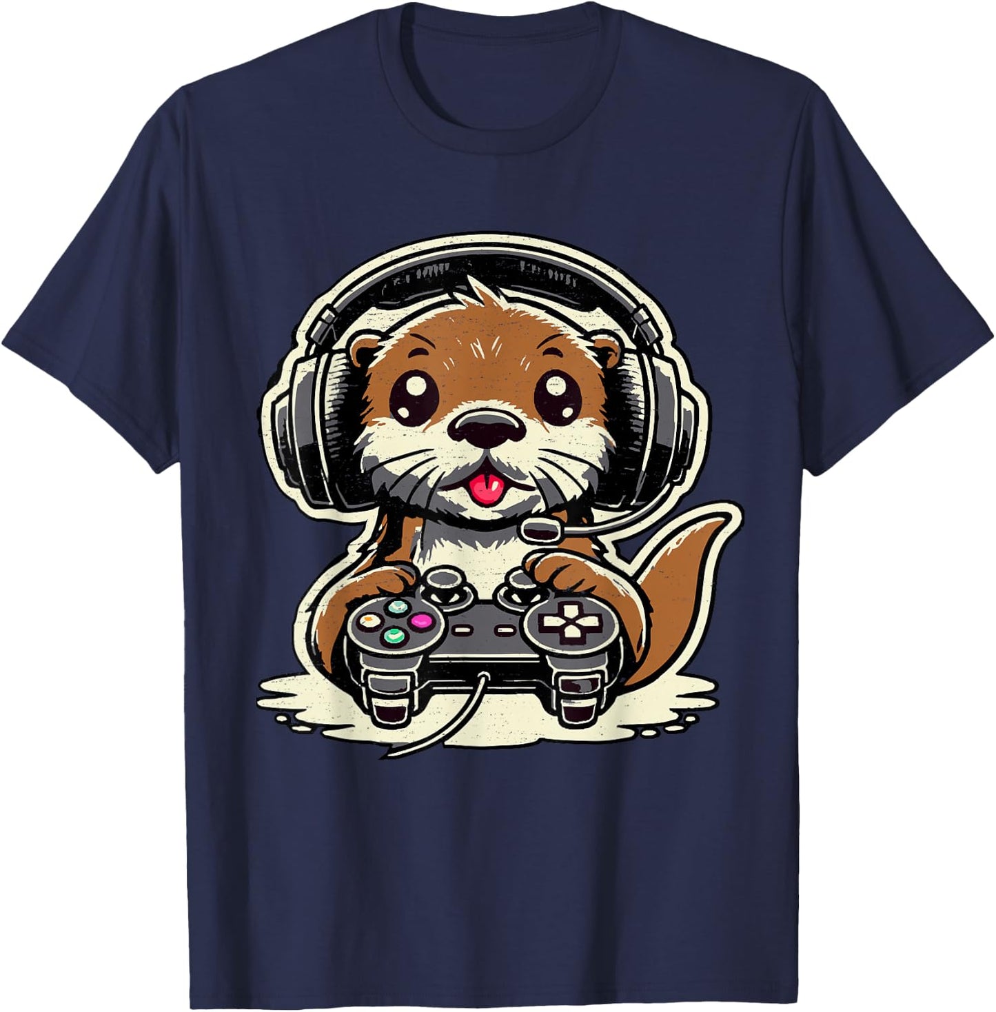 Funny Sea Otter Amateur Sea Otter Video Game , Black, S T-Shirt - T-Shirt | Navy