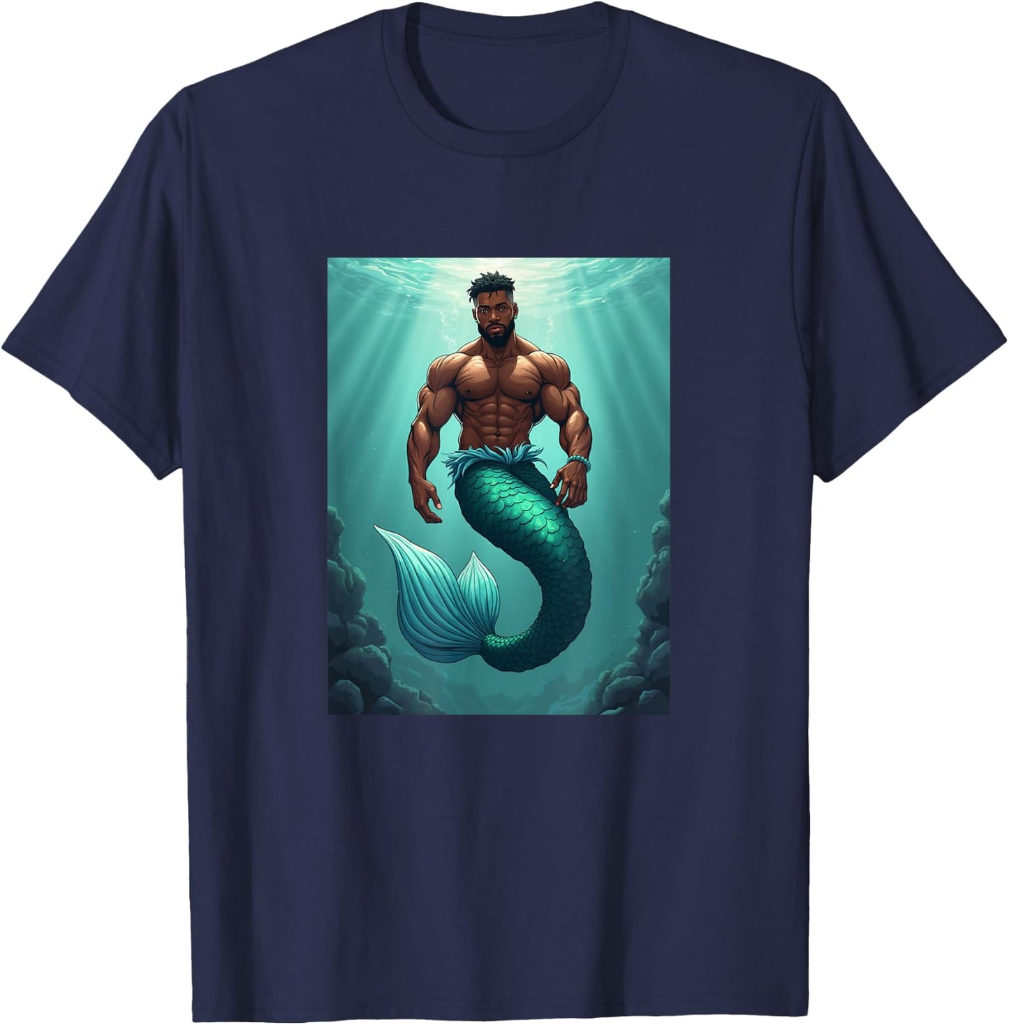 LGBTQ Transgender Gay Muscle African Mermaid Gay Merman T-Shirt - T-Shirt | Navy