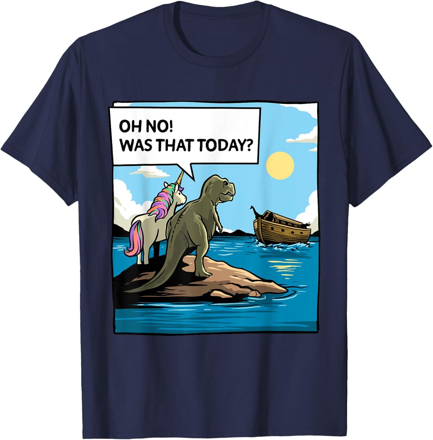 Christian Noah's Ark Bibble Pun Last Unicorn Dinosaur Funny T-Shirt - T-Shirt | Navy