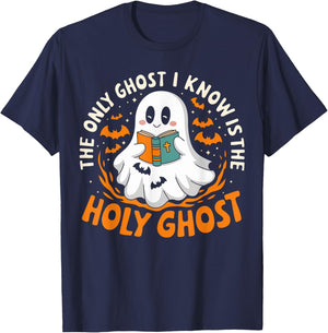Halloween The Only Ghost I Know Is The Holy Ghost Christian T-Shirt - T-Shirt | Navy