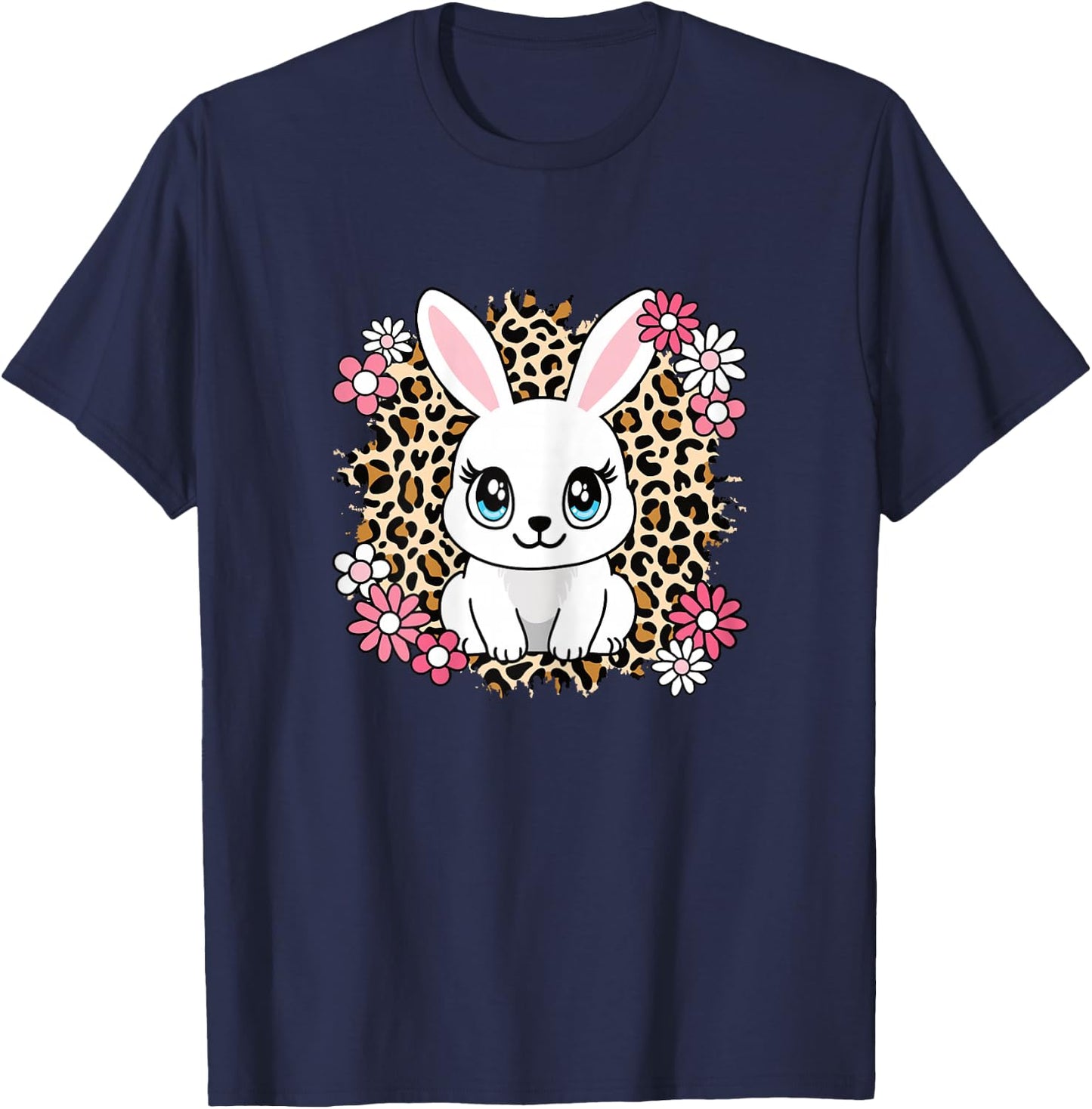 Cute Rabbit Flowers Bunny Lover Women Girls Kids T-Shirt - T-Shirt | Navy