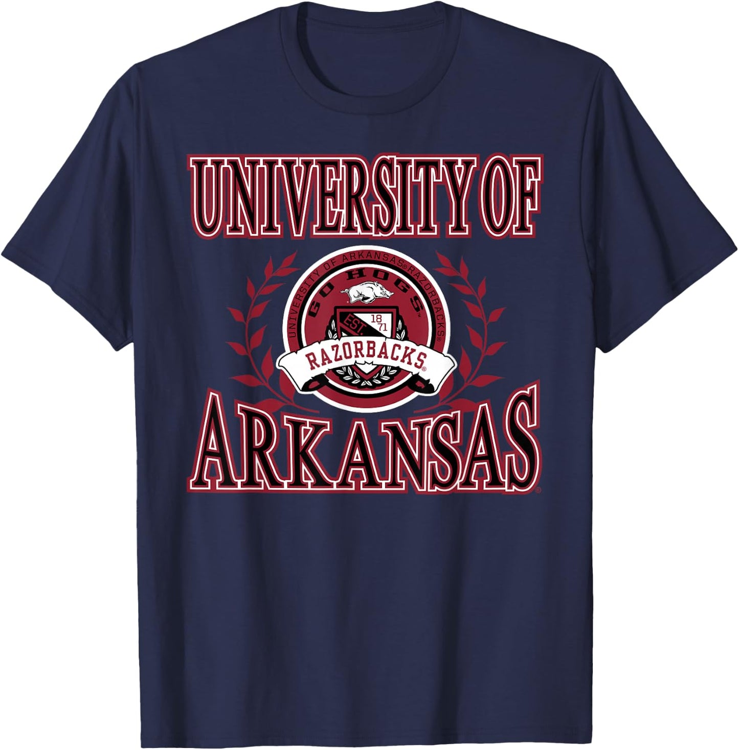 Elite Authentics Arkansas Razorbacks Laurels Black Officially Licensed , Small T-Shirt - T-Shirt | Navy