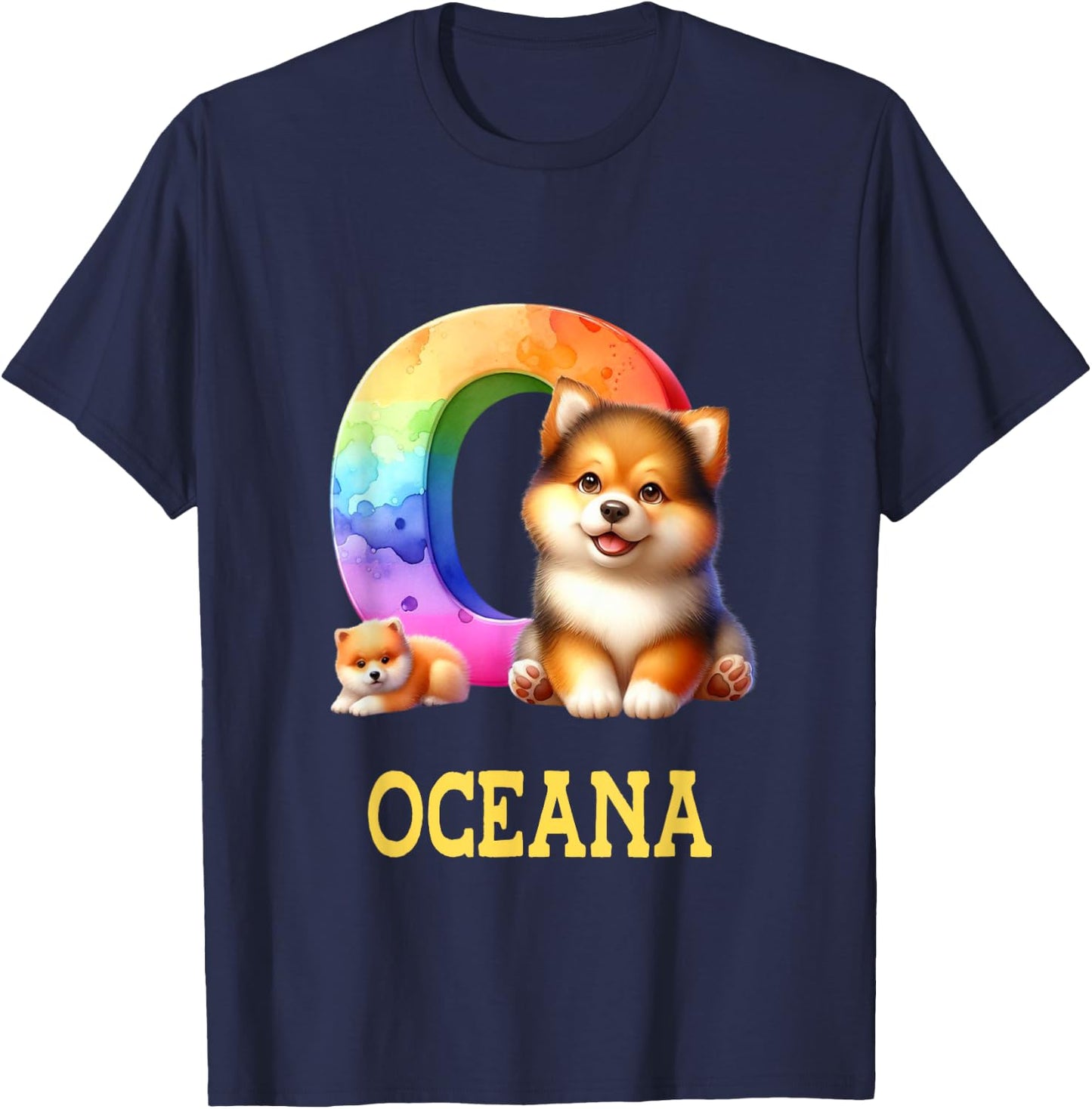 Cute Dogs Letter Oceana Name Rainbow Dog T-Shirt - T-Shirt | Navy