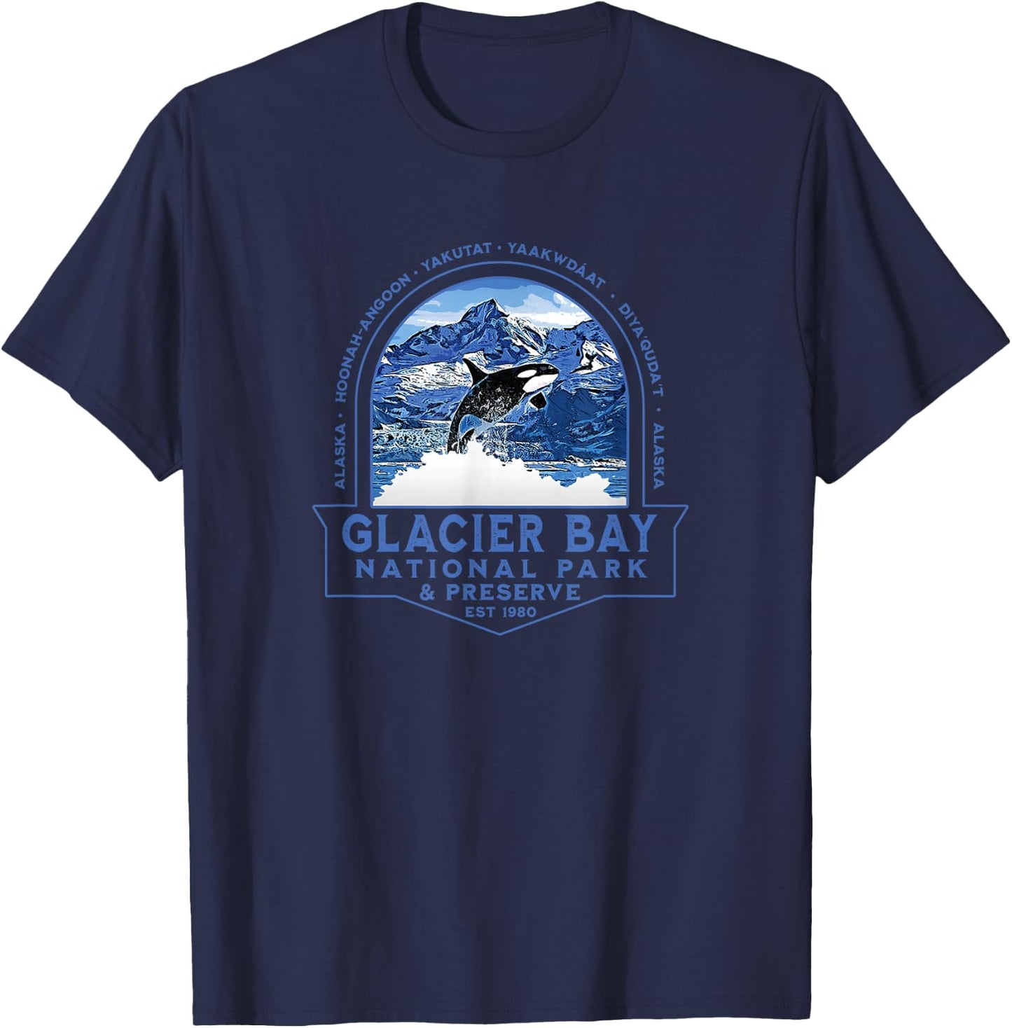Glacier Bay National Park Alaska Orca Mountains Souvenir T-Shirt - T-Shirt | Navy