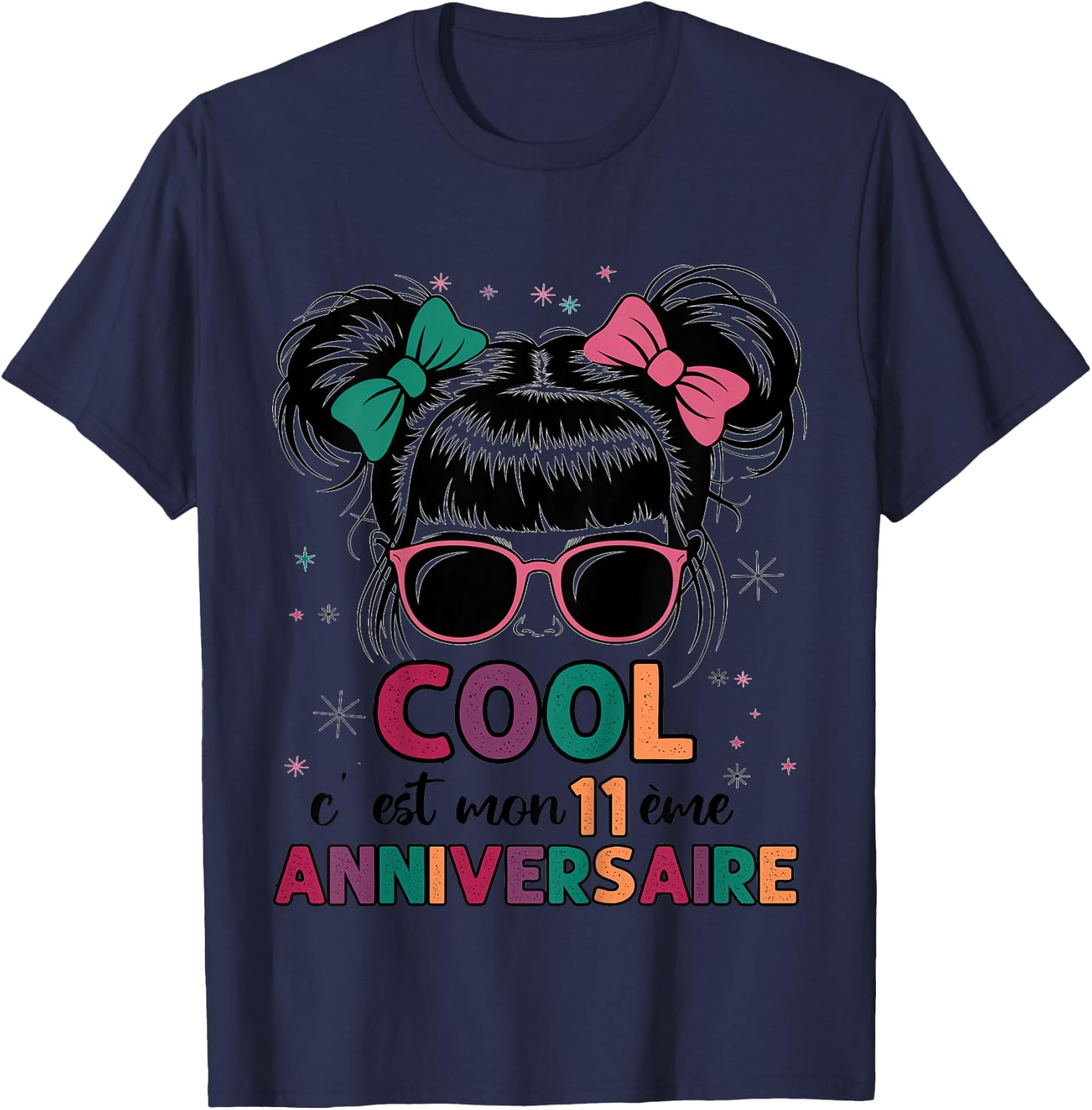 Children's 11 Year Old Birthday Gift Girl Cool Fun Glasses Festive , white, 2 T-Shirt - T-Shirt | Navy