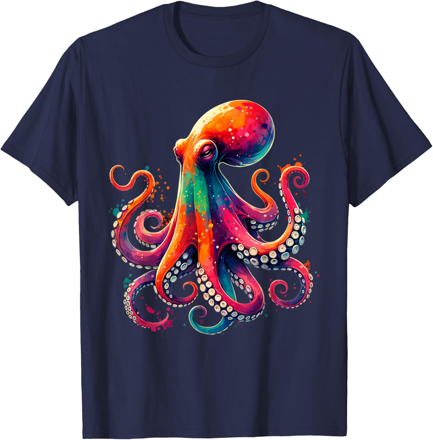 Colorful Octopus Watercolor Kraken Sea Monster T-Shirt - T-Shirt | Navy