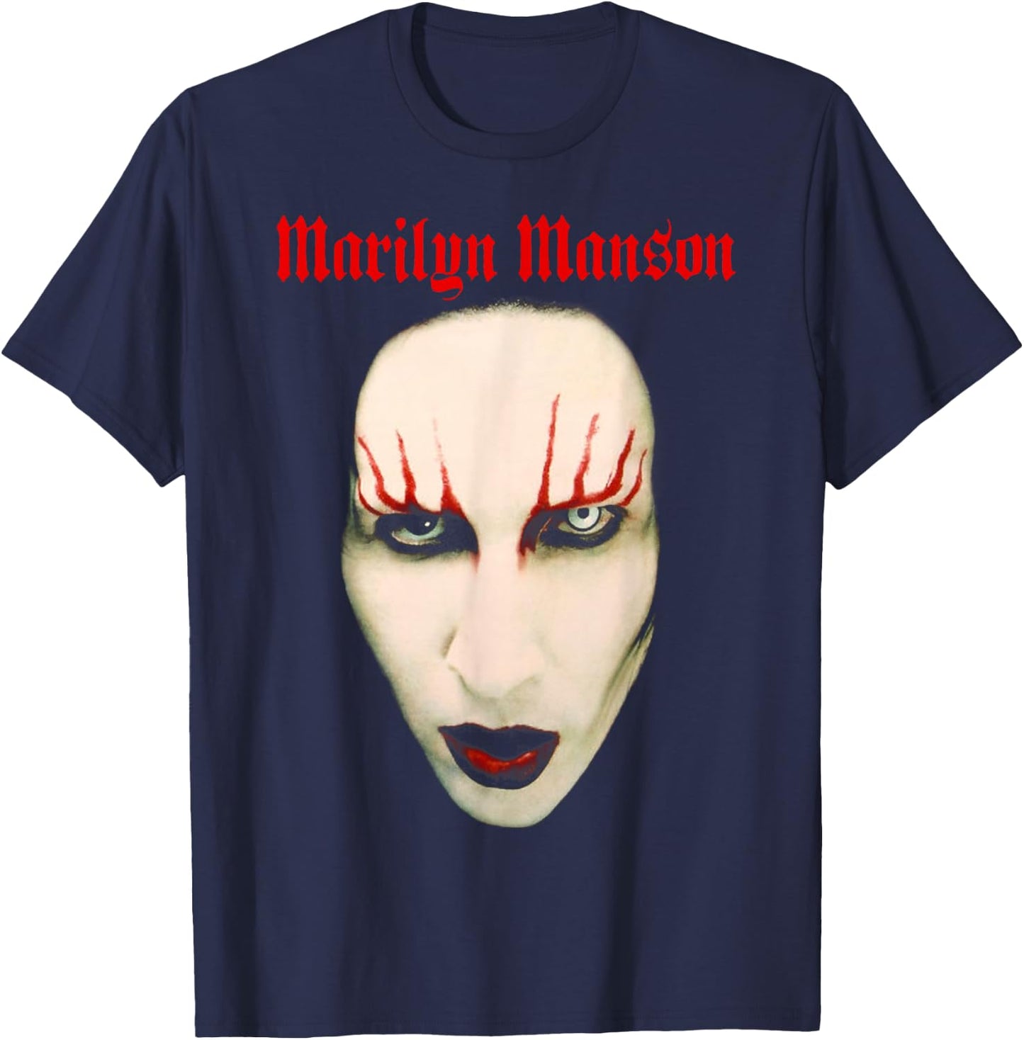 Marilyn Manson Big Face Red Lips T-Shirt - T-Shirt | Navy