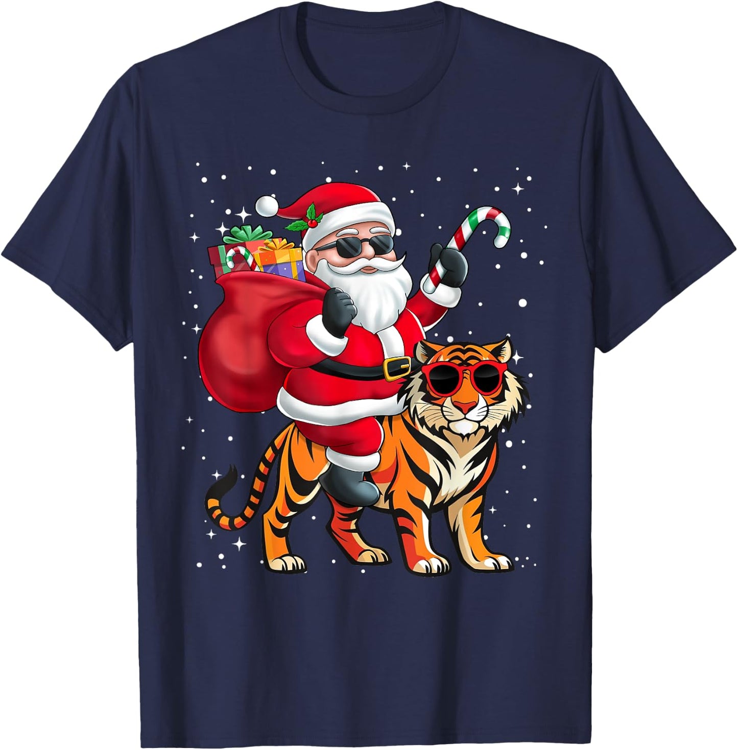 Santa Claus Riding A Tiger Christmas Boy Girl Kids T-Shirt - T-Shirt | Navy