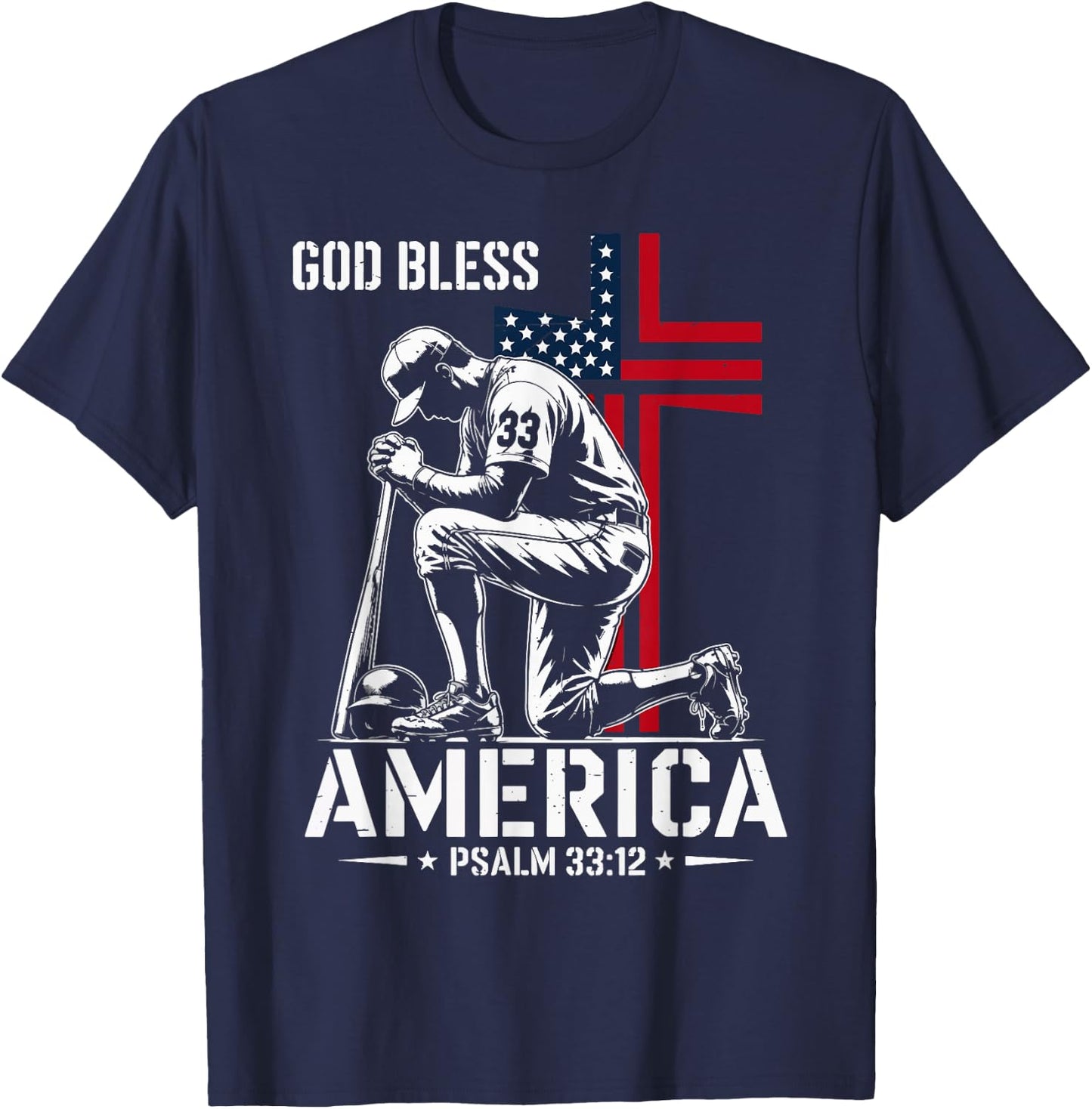 God Bless America Patriotic Baseball Christian Faith Men's T-Shirt - T-Shirt | Navy