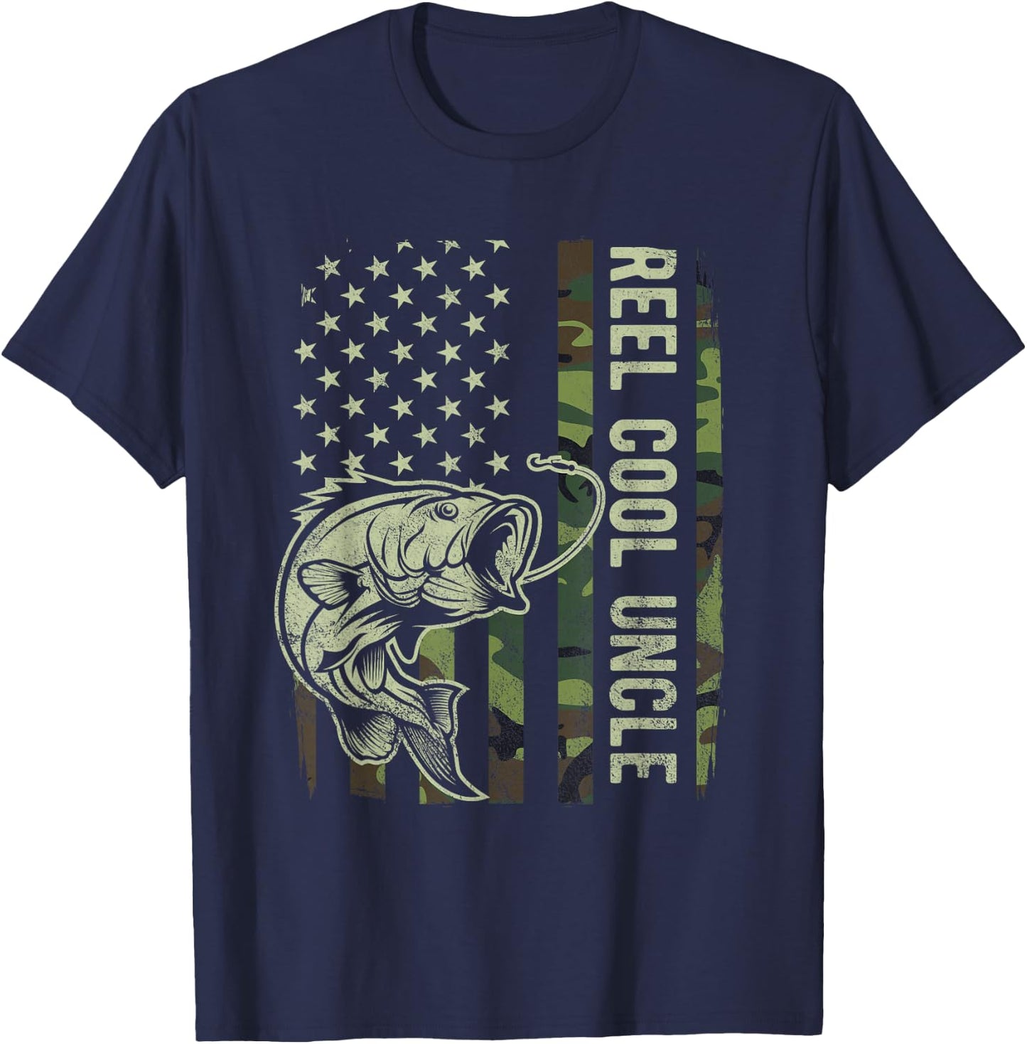 Reel Cool Uncle Camouflage American Flag Funny Uncle T-Shirt - T-Shirt | Navy
