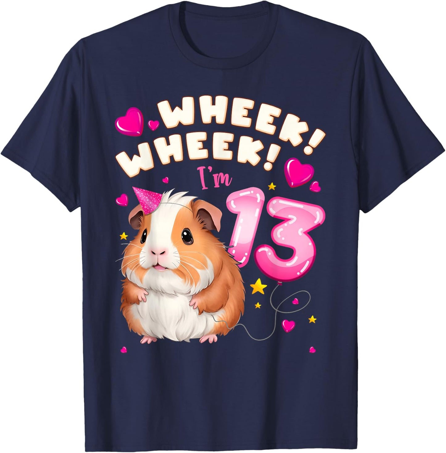 13th Birthday Girl 13 Years, Guinea Pig and Big Number 13 T-Shirt - T-Shirt | Navy