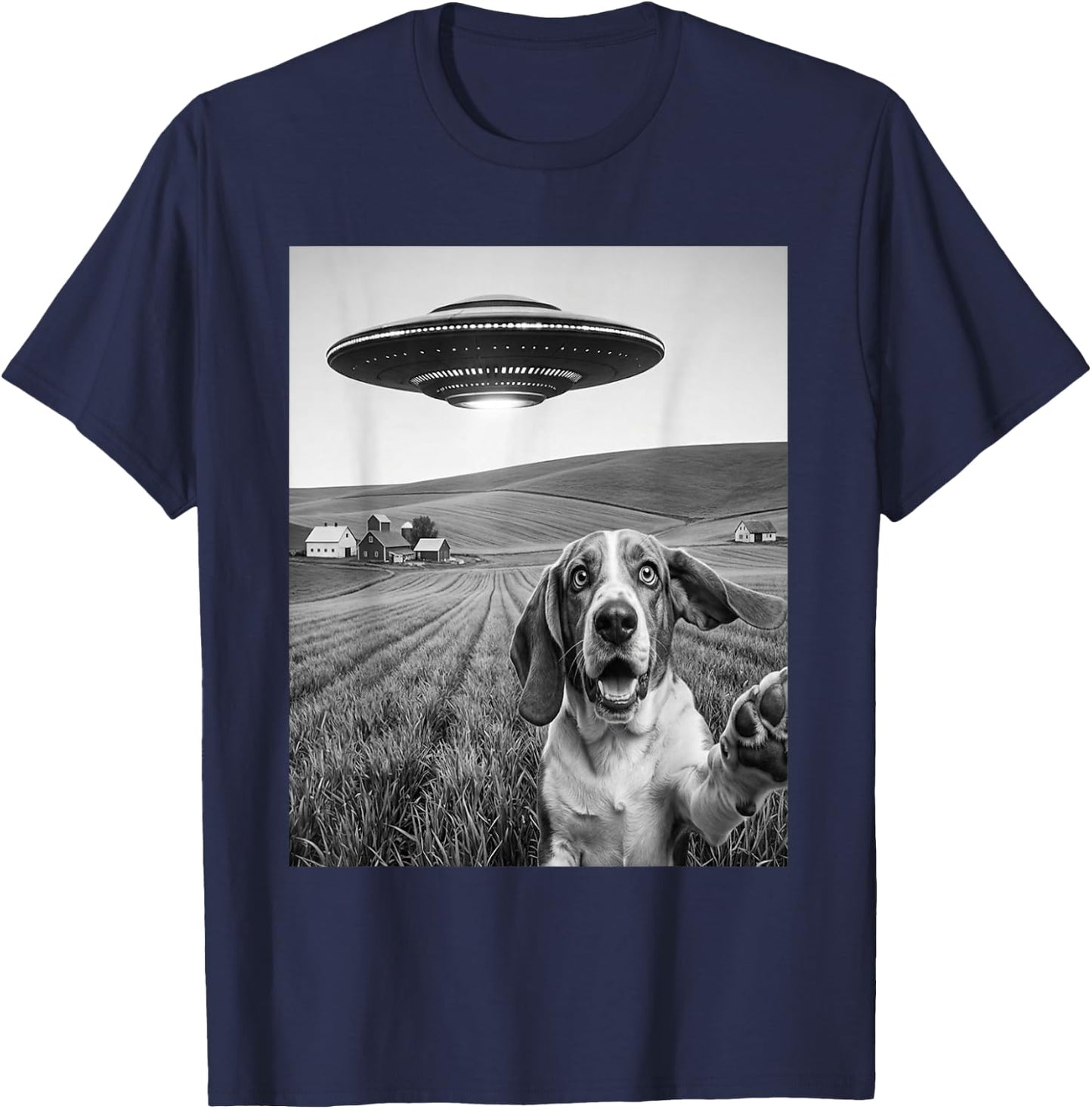 Selfie with Alien UFO Funny Basset Hound Dog Lover T-Shirt - T-Shirt | Navy