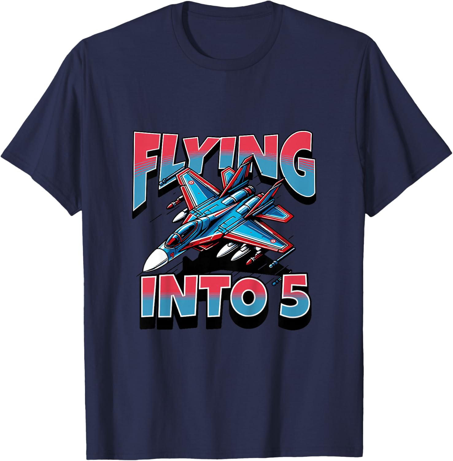 Kids Jet Hunter flying into a 5 year old boy for 5th birthday T-Shirt - T-Shirt | Navy